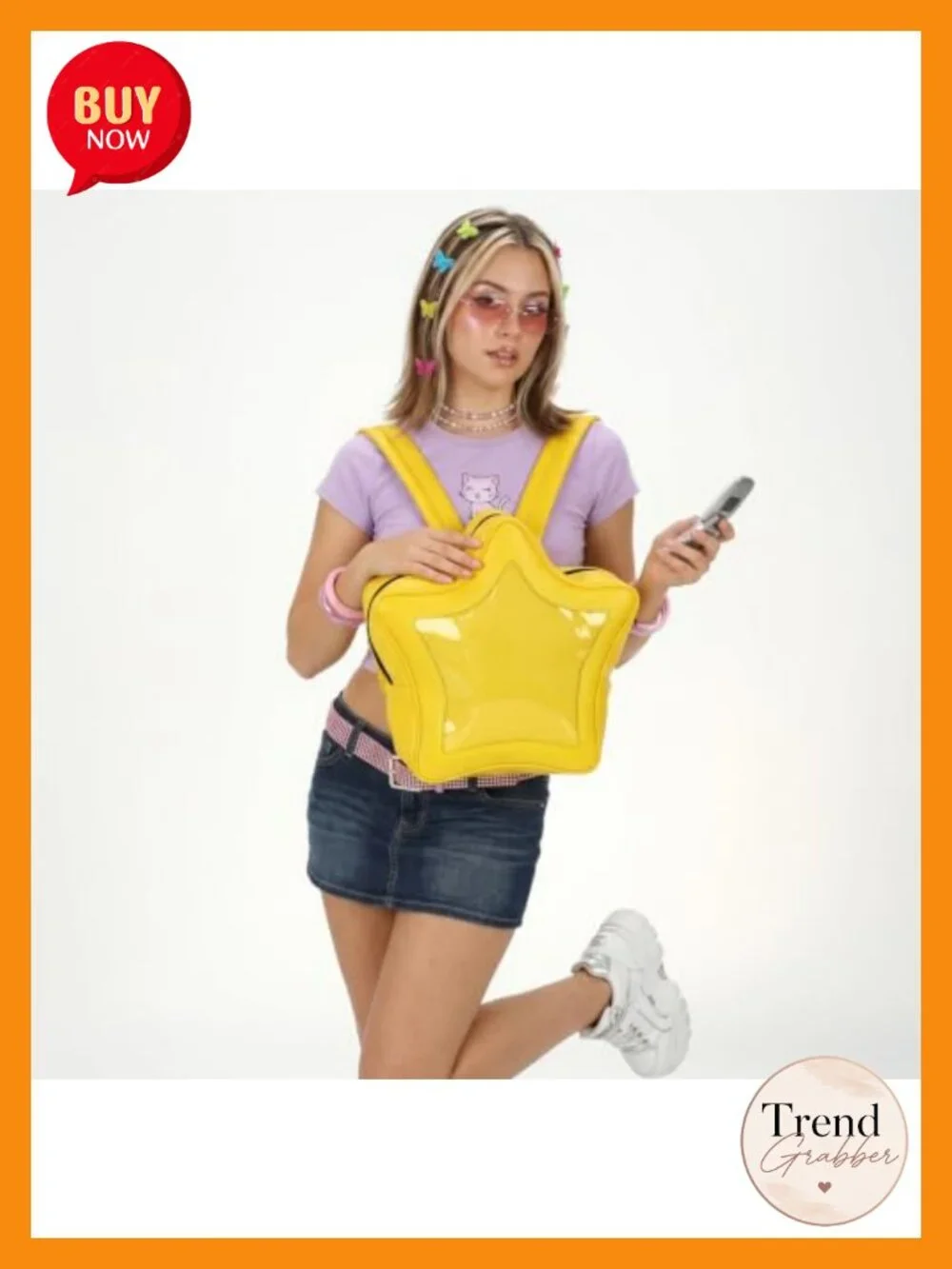 Star Ita Backpack Kawaii Y2K Cute PU Leather with Pin Display